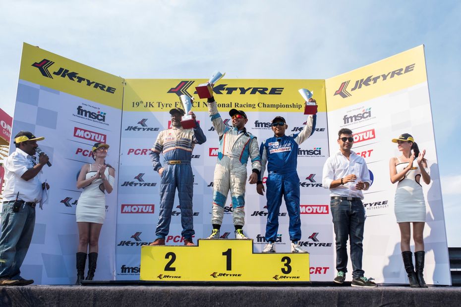 The winners of the last race of Touring Car class in Round 3 of JK Tyre National Racing Championship