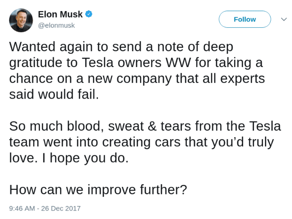 Tweet From Elon Musk