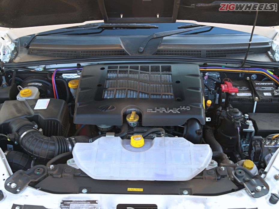 Previous gen Mahindra Scorpio engine bay showing 140PS turbo diesel engine 