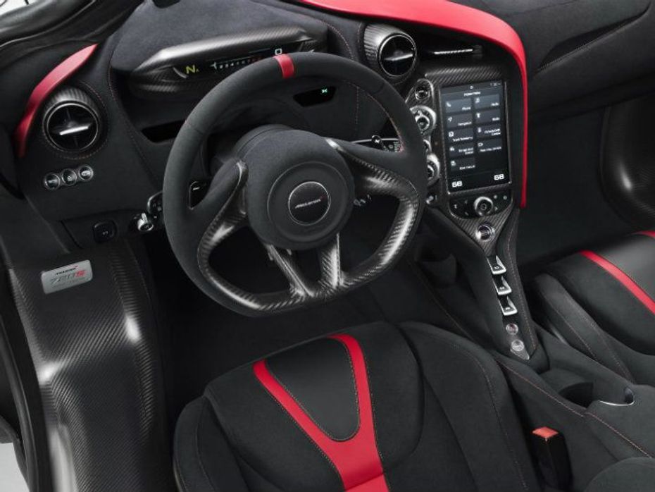 Alcantara trim and Red highlights in the interior set the McLaren 720S Velocity apart from the regular model