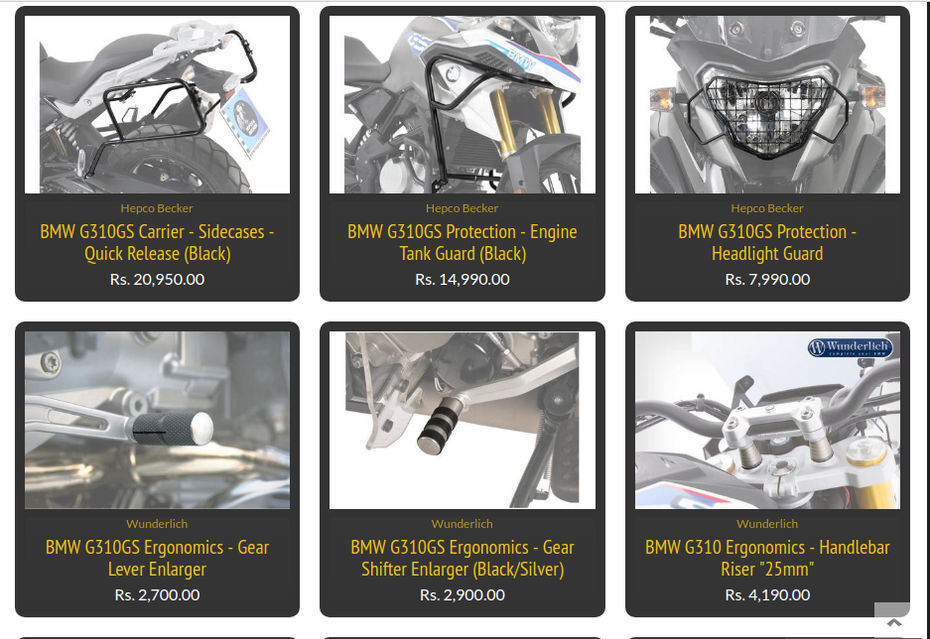 BMW G 310 GS Third Party Accessories Price List