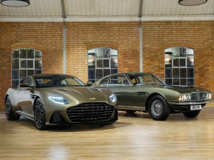 The new DBS Superleggera (left) and the old DBS (right)