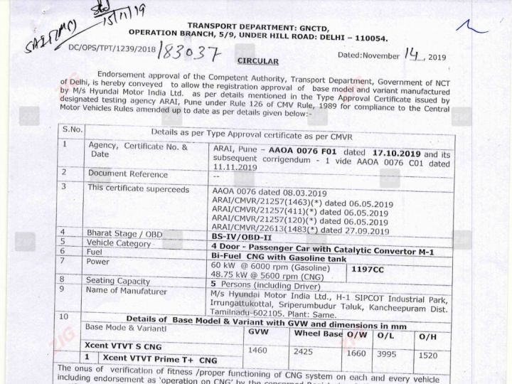 ZW-Xcent-CNG-specification