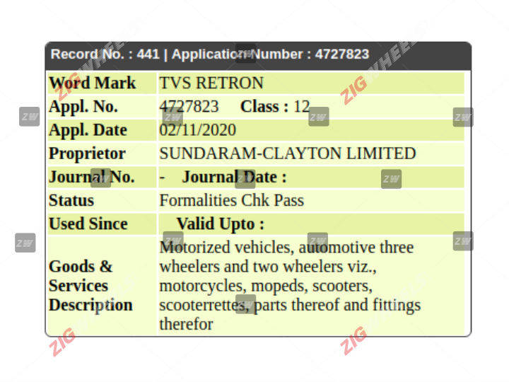 TVS Retron trademark