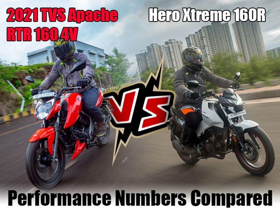 2021 TVS Apache RTR 160 4V vs Hero Xtreme 160R - Performance Numbers Compared Acceleration Mileage And Braking