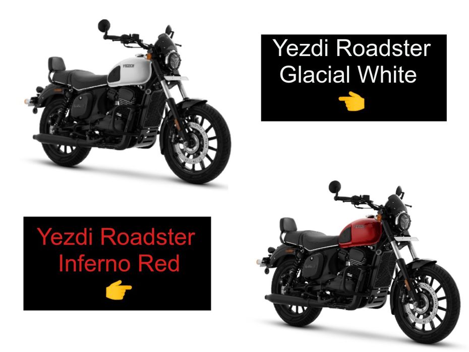 Yezdi Roadster Glacial White and Inferno Red