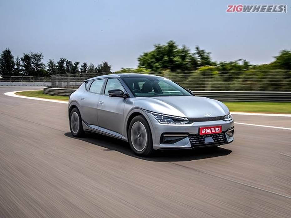 Kia EV6 front action shot on a racetrack