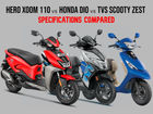 Hero Xoom 110 vs Honda Dio vs TVS Scooty Zest: Specifications Comparison
