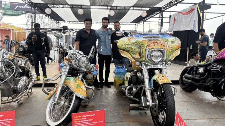 Owners of Ramayana-themed Harley-Davidson Electra Glide and Deluxe At The India Bike Week 2024