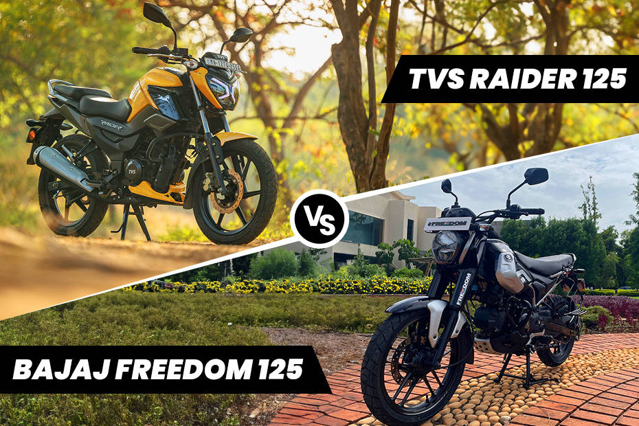 Bajaj Freedom 125 CNG Bike vs TVS Raider 125 Image Comparison Check Design Price Performance Underpinnings And Features ZigWheels