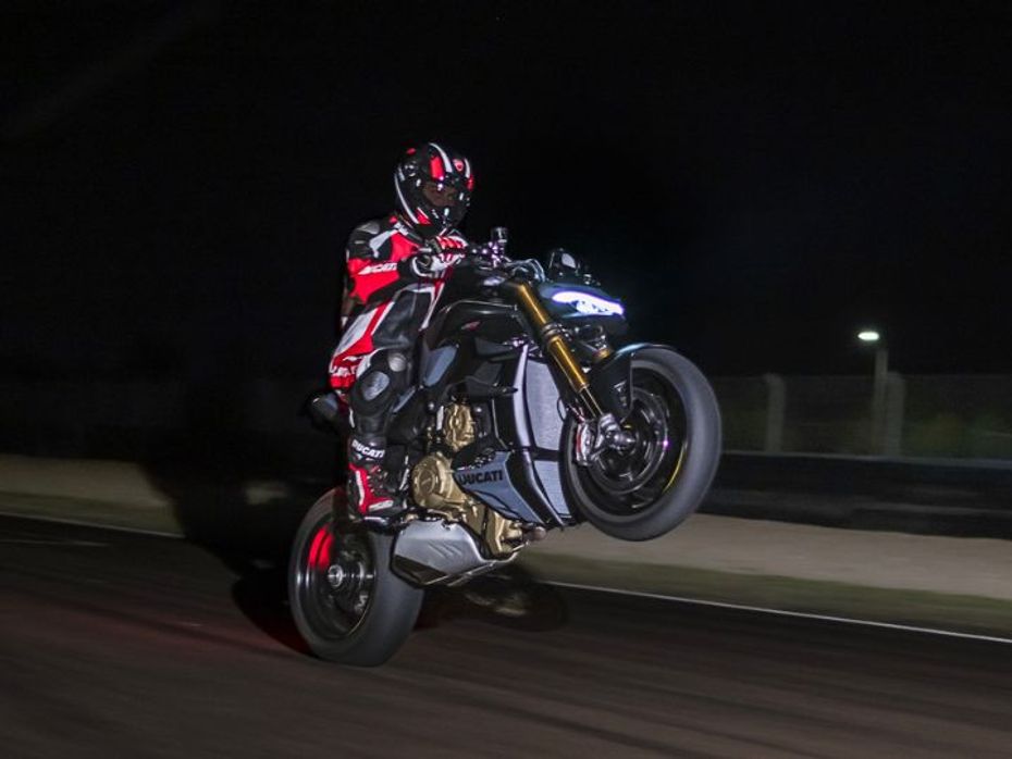 Ducati Streetfighter V4 S riding shot - wheelie
