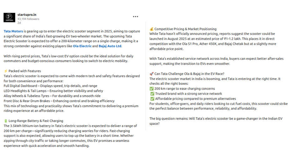 Post claiming that TATA launching a new electric scooter Tata Electric Scooter Launch In 2025: Rumour Or Reality details