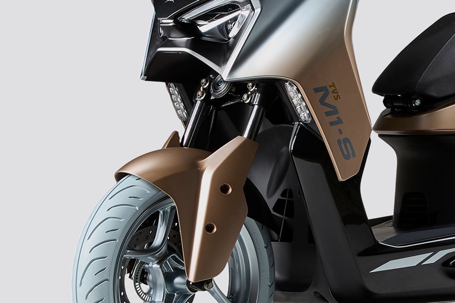 Front Suspension View of M1-S Electric Maxi-Scooter
