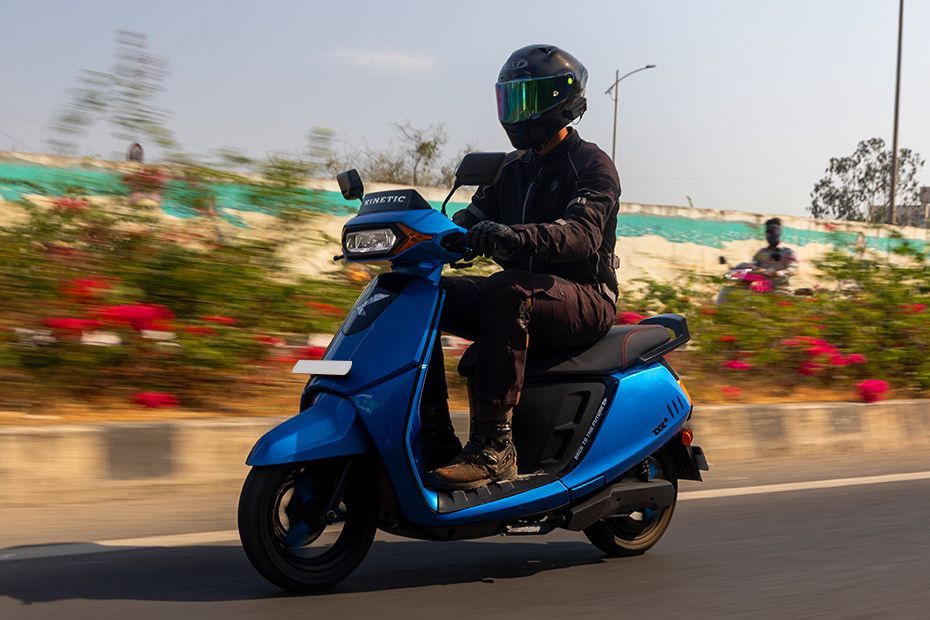 Riding: Front Left Quarter View of DX EV