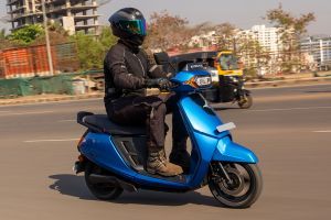 Riding: Front Right Quarter View of DX EV