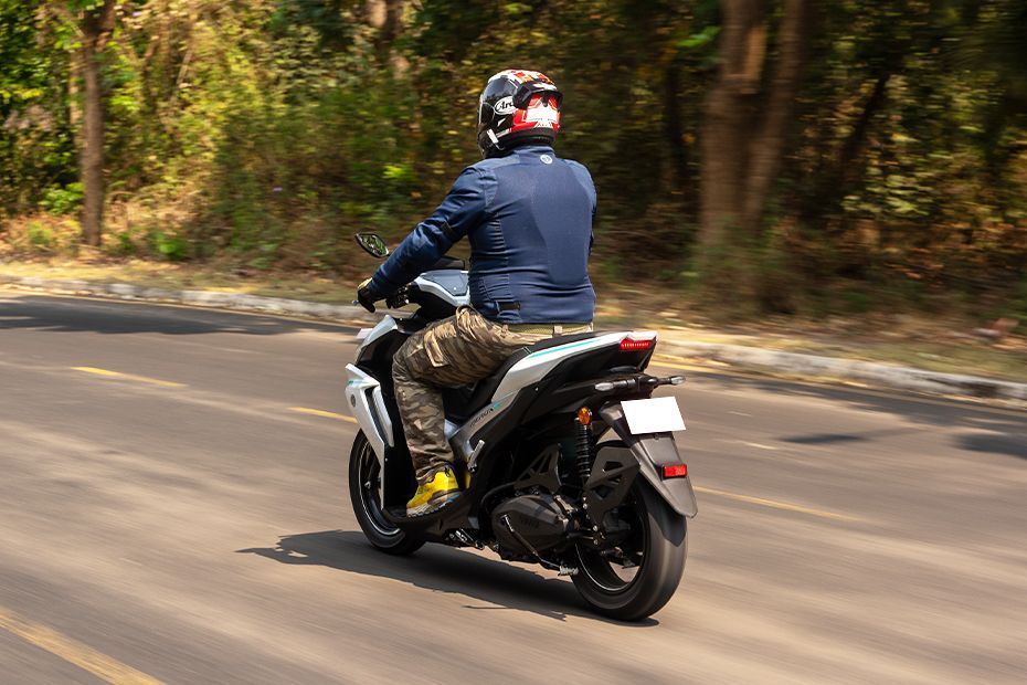Riding: Rear Left Three Quarter View of AEROX-E