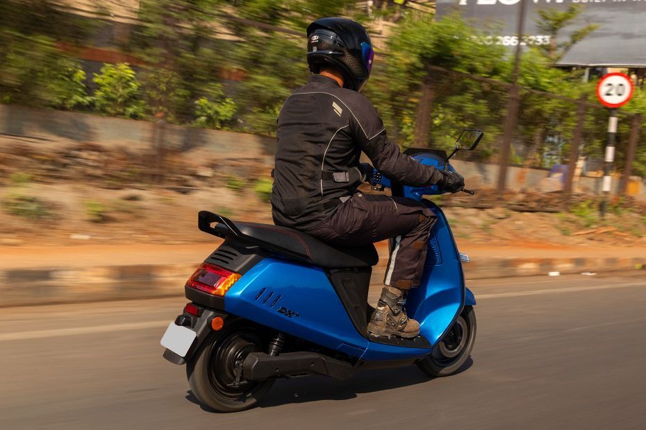 Riding: Rear Right Three Quarter View of DX EV