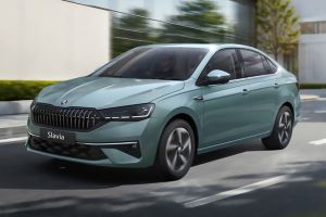 Driving: Front Left Quarter View Image of Slavia Facelift