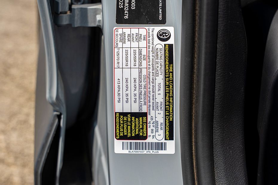 Tyre Pressure Information Image of VF6
