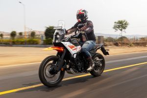 Riding: Front Left Quarter View of 390 Adventure X
