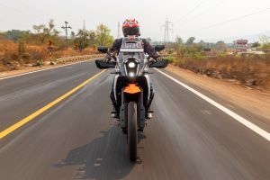 Riding: Front View of 390 Adventure X