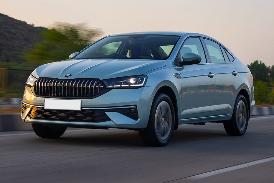 Driving: Front Left Quarter View Image of Slavia Facelift