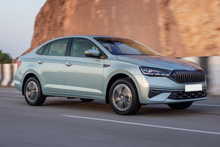 Driving: Front Right Quarter View Image of Slavia Facelift