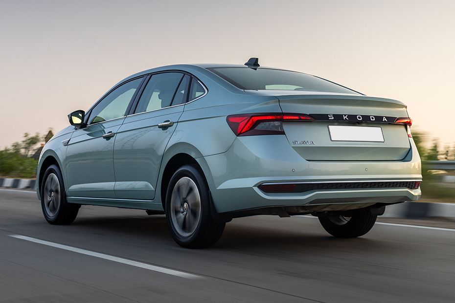 Driving: Rear Left Three Quarter View Image of Slavia Facelift