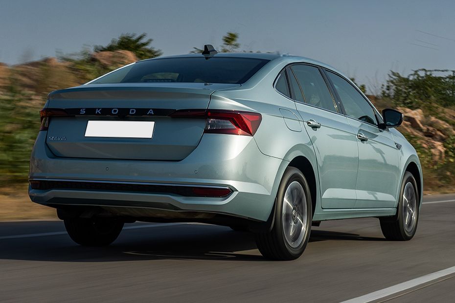 Driving: Rear Right Three Quarter View Image of Slavia Facelift