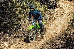 Riding: Front Left Quarter View of KLX 140R F