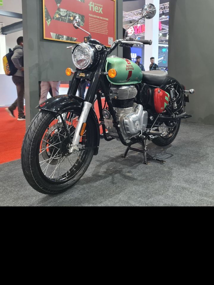 Royal Enfield has unveiled a Flex Fuel bike built on the Classic 350